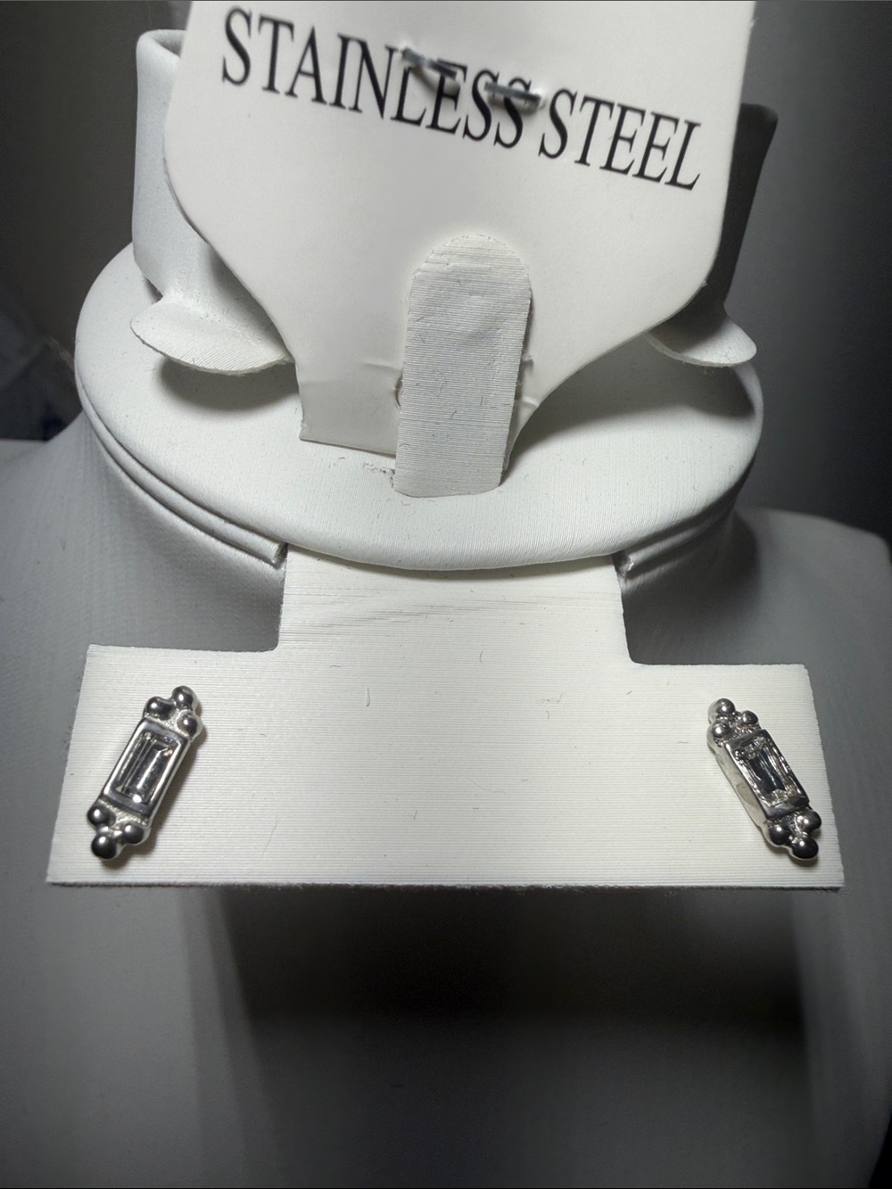 Plunder Silver Baguette Crystal Accent Stud Earrings